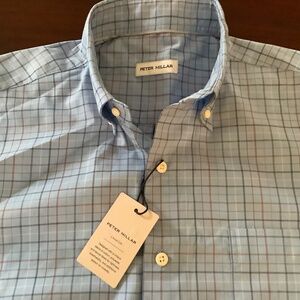 Peter Millar, Button Down, Size M, Light Blue/Navy/Rust Plaid